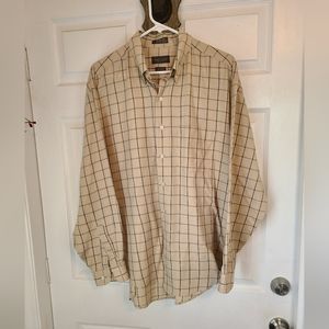 (635) Van Heusen Men's Long Sleeve Dress Shirt, Size: L Color: Cream Checkered